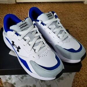 Under Armour Men's White and Blue Sneakers (8)